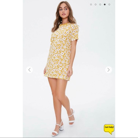 Forever 21 Retro Yellow Floral Print T-Shirt Dress - Picture 3 of 9